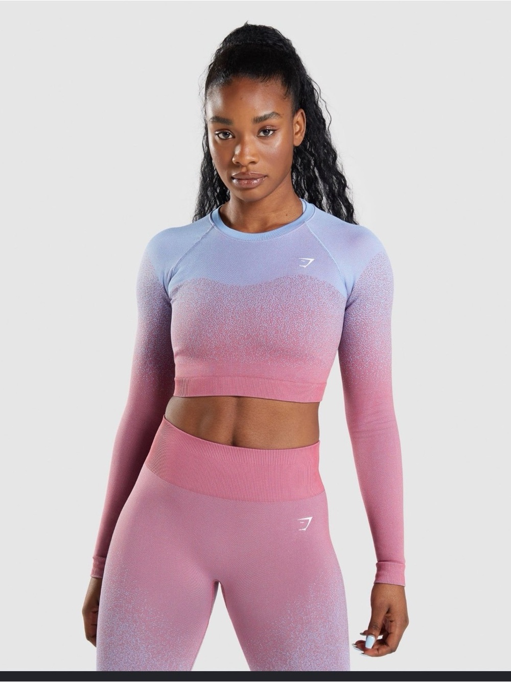 Gymshark Ombre Seamless Crop Top XS Blue Pink Long Sleeve Workout Top